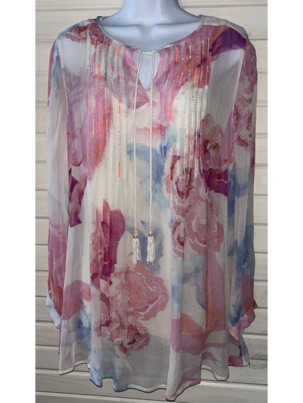 NWOT Soft Surroundings Sz MEDIUM Bed Of Roses Tunic w/ Detachable Cami Beaded